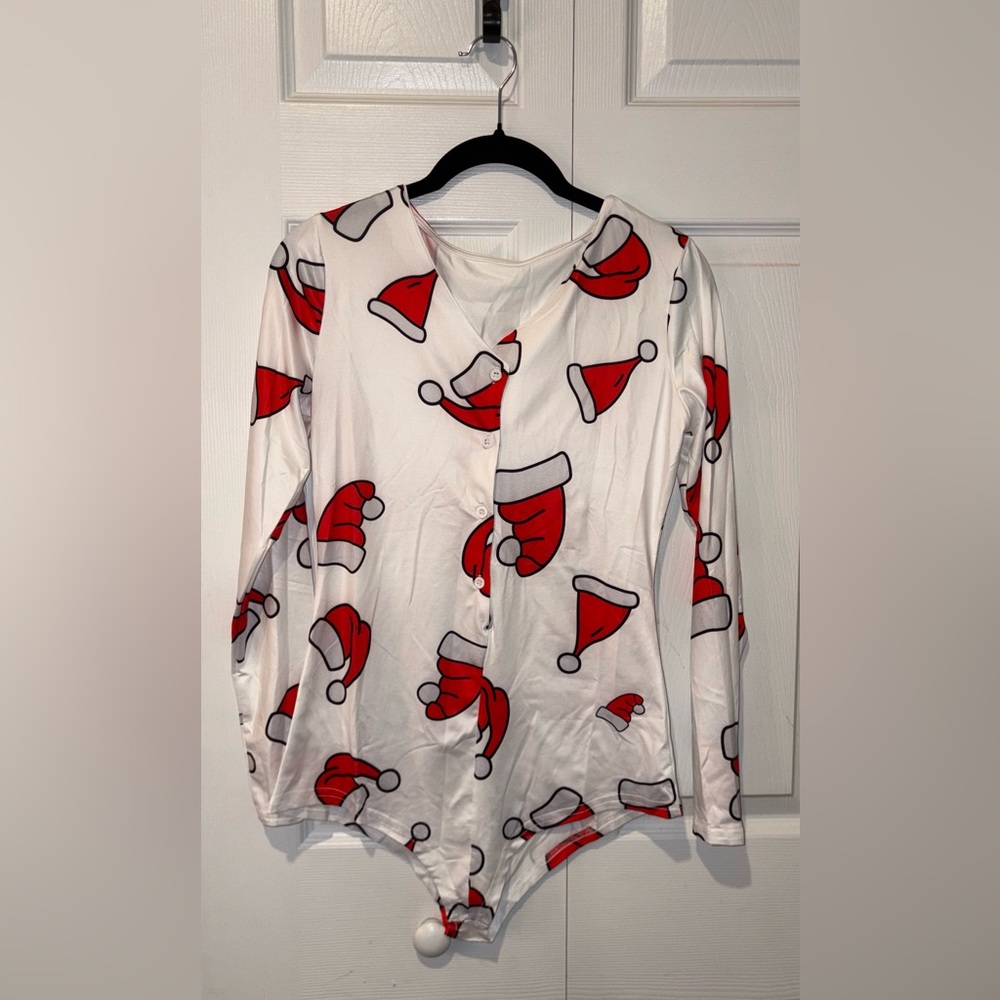 NWOT Festive Sexy Santa Hat Print Cheeky Onesie Juniors